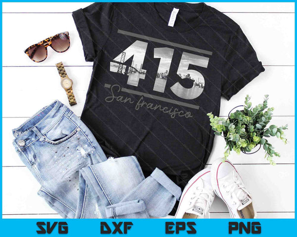San Francisco 415 Código de área Skyline California Vintage SVG PNG Cortar archivos imprimibles - on a t-shirt
