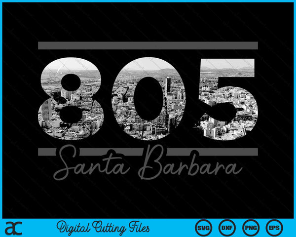 Santa Barbara 805 Netnummer Skyline Californië Vintage SVG PNG digitale snijbestanden
