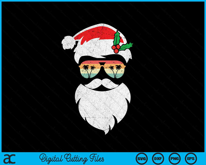 Santa Face Retro Sunglasses Hawaii Christmas Xmas Tropical SVG PNG Digital Printable Files