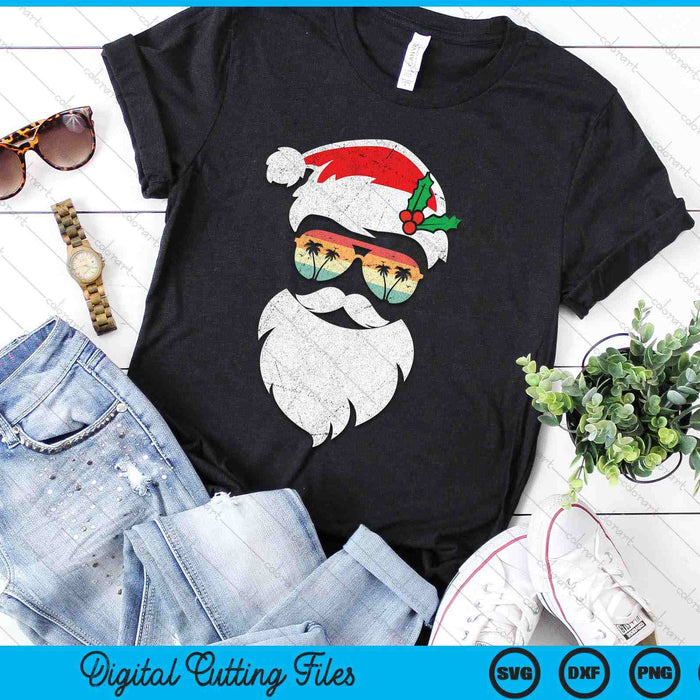 Santa Face Retro Sunglasses Hawaii Christmas Xmas Tropical SVG PNG Digital Printable Files