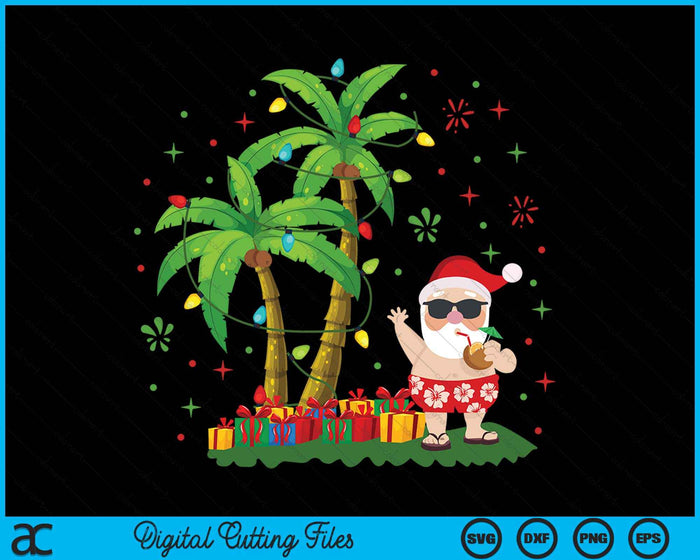 Santa Hawaiian Christmas Palm Tree Lights Xmas SVG PNG Digital Printable Files