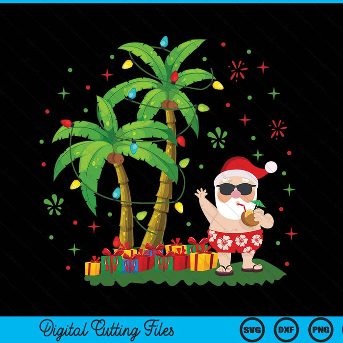 Santa Hawaiian Christmas palm tree lights Xmas SVG PNG cut file for Cricut
