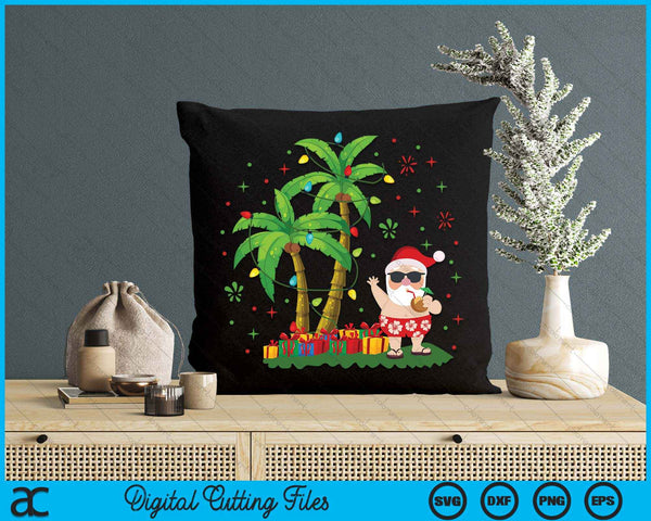 Santa Hawaiian Christmas Palm Tree Lights Xmas SVG PNG Digital Printable Files