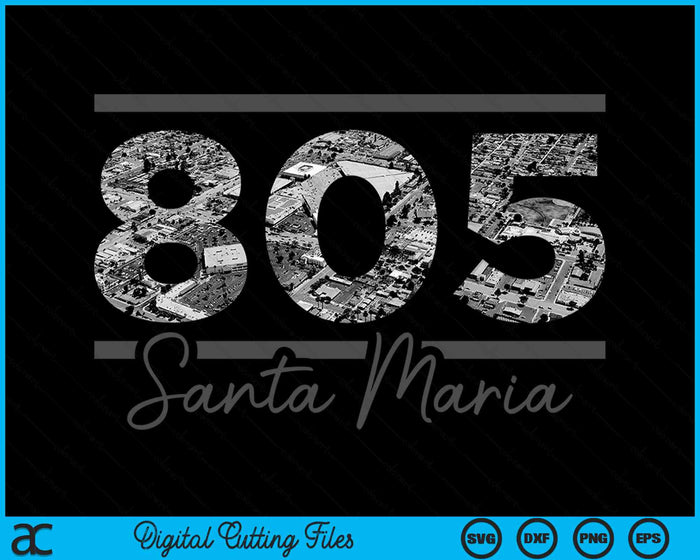 Santa Maria 805 Netnummer Skyline Californië Vintage SVG PNG digitale snijbestanden