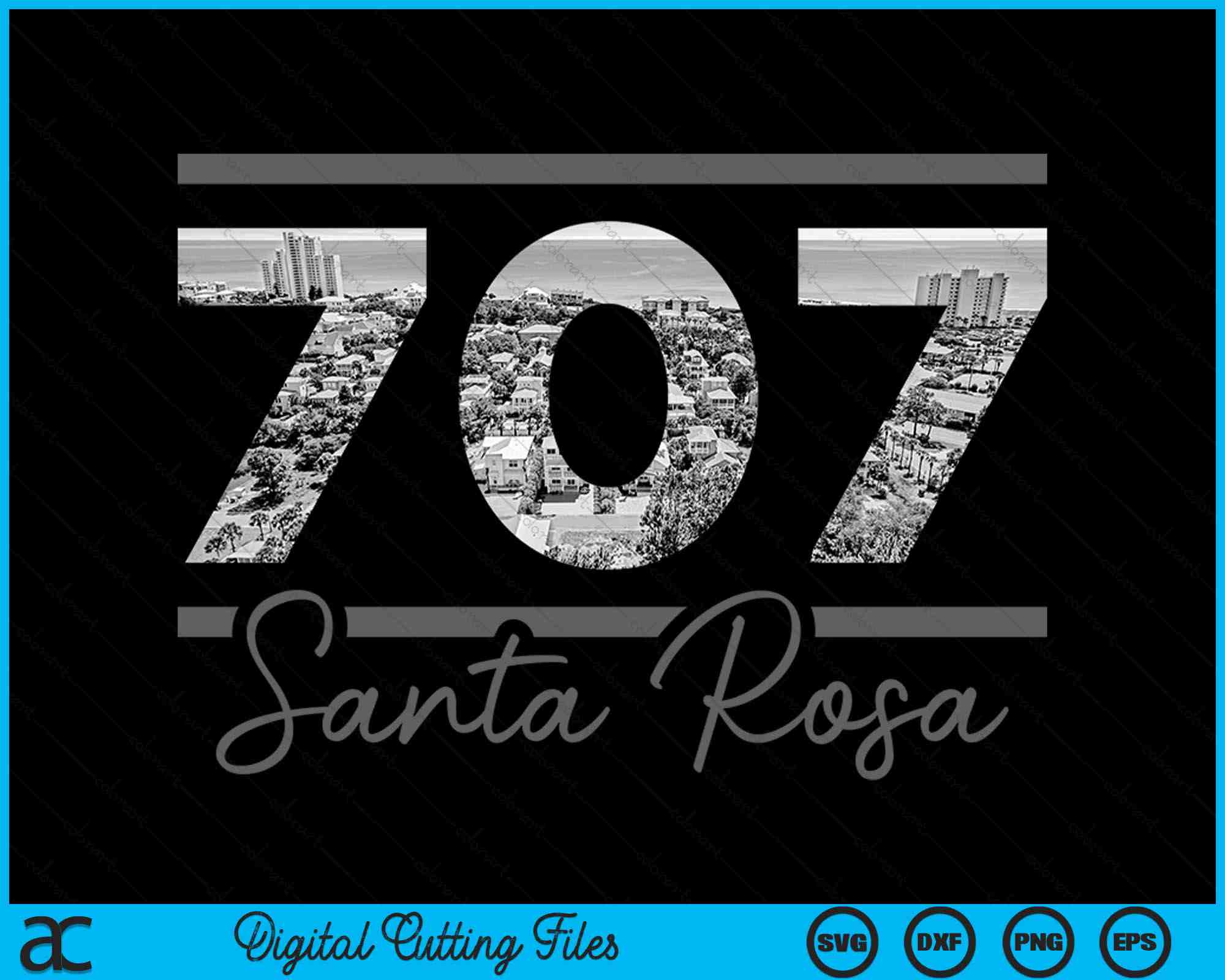Area Code 707 Santa Rosa 707 Area Code Skyline California Vintage SVG Cutting Files ...