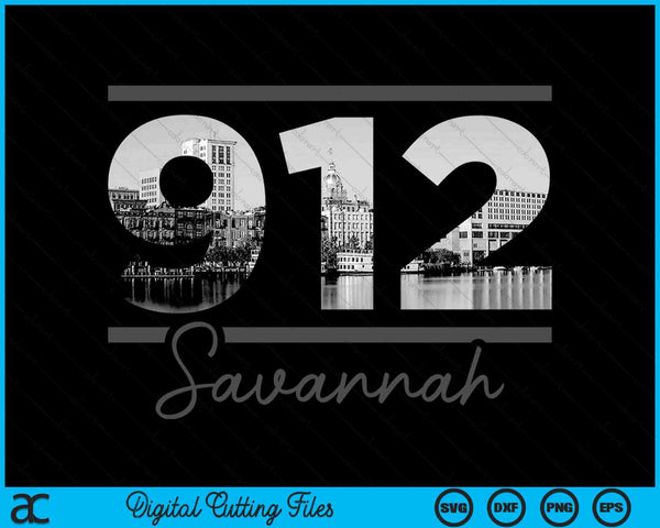 Savannah 912 Area Code Skyline Georgia Vintage SVG PNG Digital Cutting Files