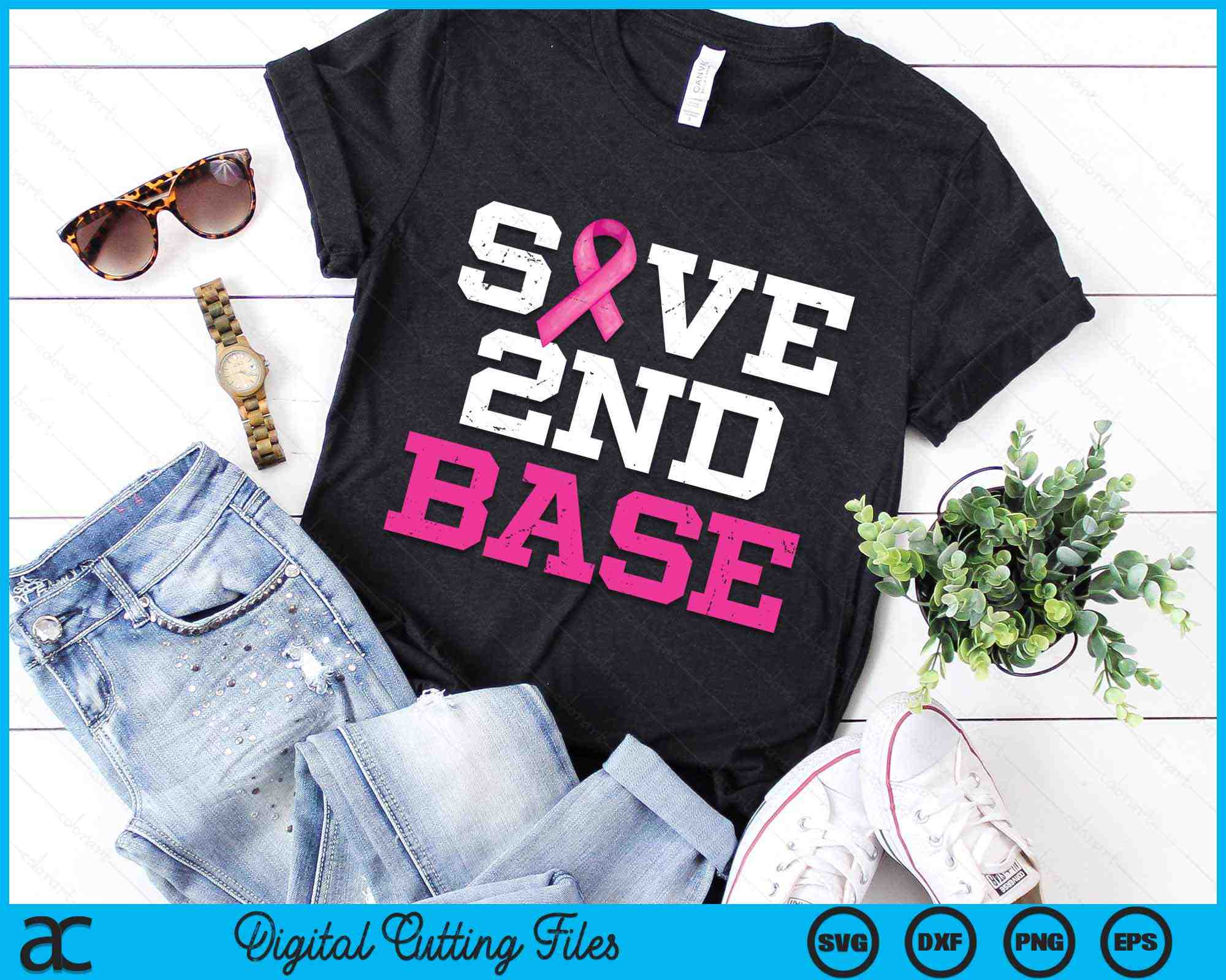 Save 2nd Base Sticker Save 2nd Base Breast Cancer Awareness Month SVG PNG Digital File ...