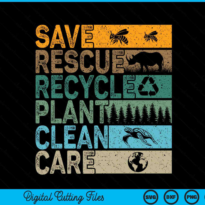 Save bees rescue animals recycle plastics fun Earth Day SVG PNG cut file for Cricut
