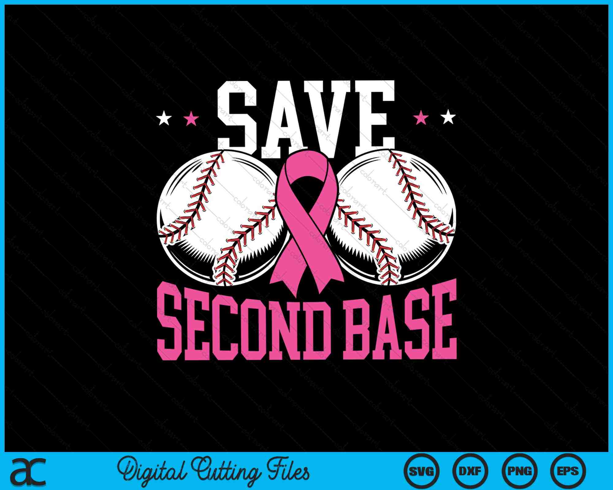 Save 2nd Base Sticker Save Second Base Baseball Player Breast Cancer Awareness SVG Files ...