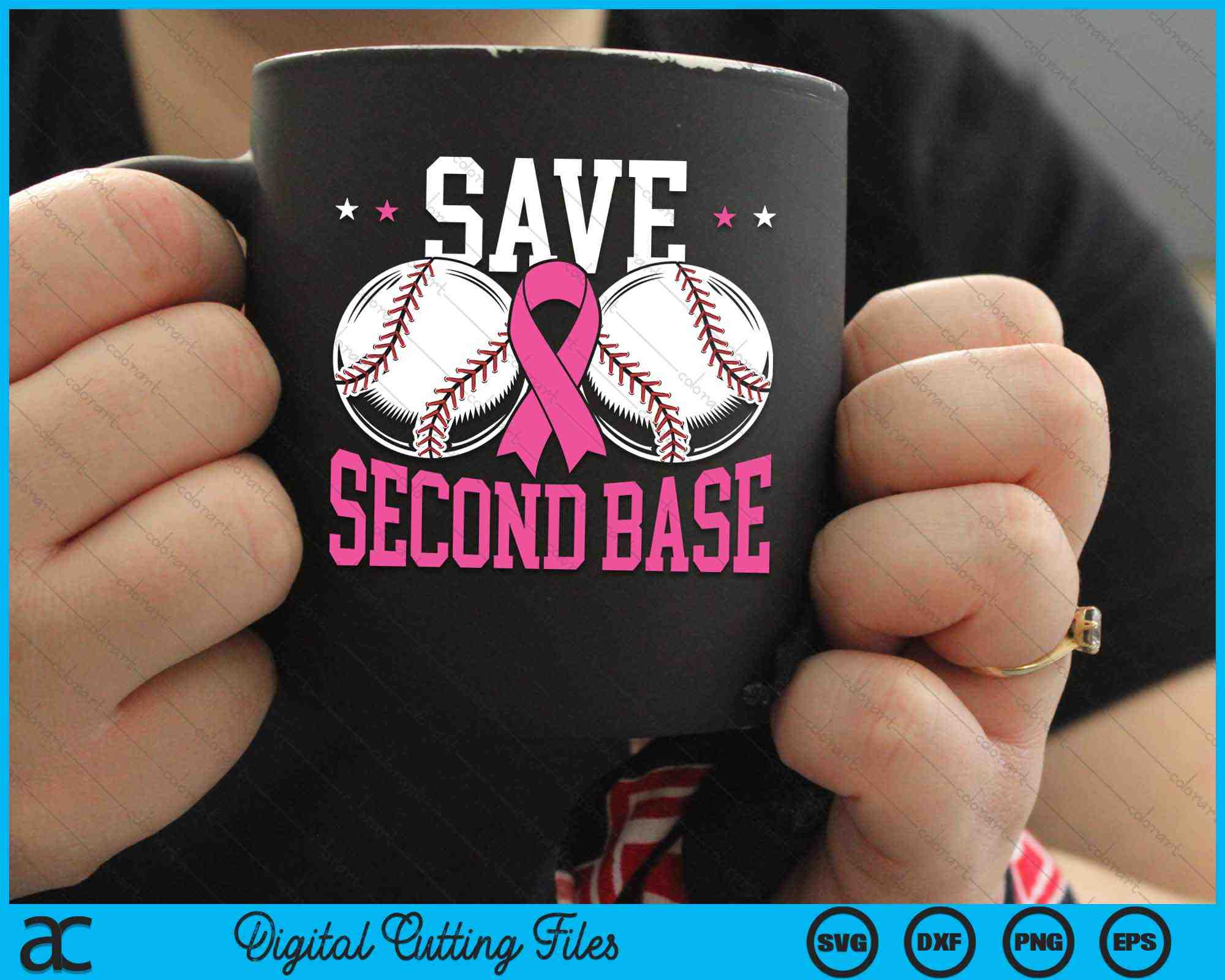 Save 2nd Base Sticker Save Second Base Baseball Player Breast Cancer Awareness SVG Files ...