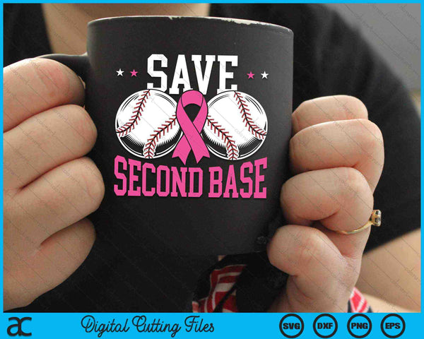 Guardar segunda base jugador de béisbol Concientización sobre el cáncer de mama SVG PNG archivos de corte digital