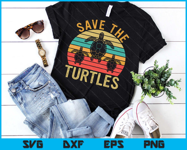 Save The Turtles Animal Rights Retro Style Sea Turtle SVG PNG Digital Printable Files