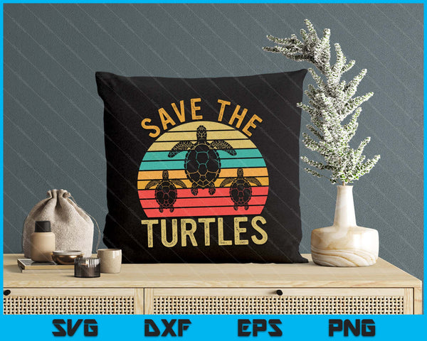 Save The Turtles Animal Rights Retro Style Sea Turtle SVG PNG Digital Printable Files