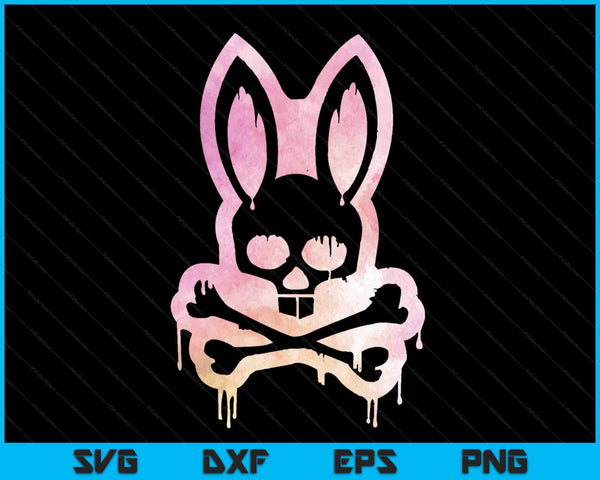 Cráneo aterrador y tibias cruzadas Conejo malo Conejito de terror Halloween SVG PNG Archivo de corte digital