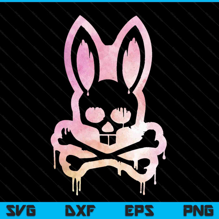 Cráneo aterrador y tibias cruzadas Conejo malo Conejito de terror Halloween SVG PNG Archivo de corte digital