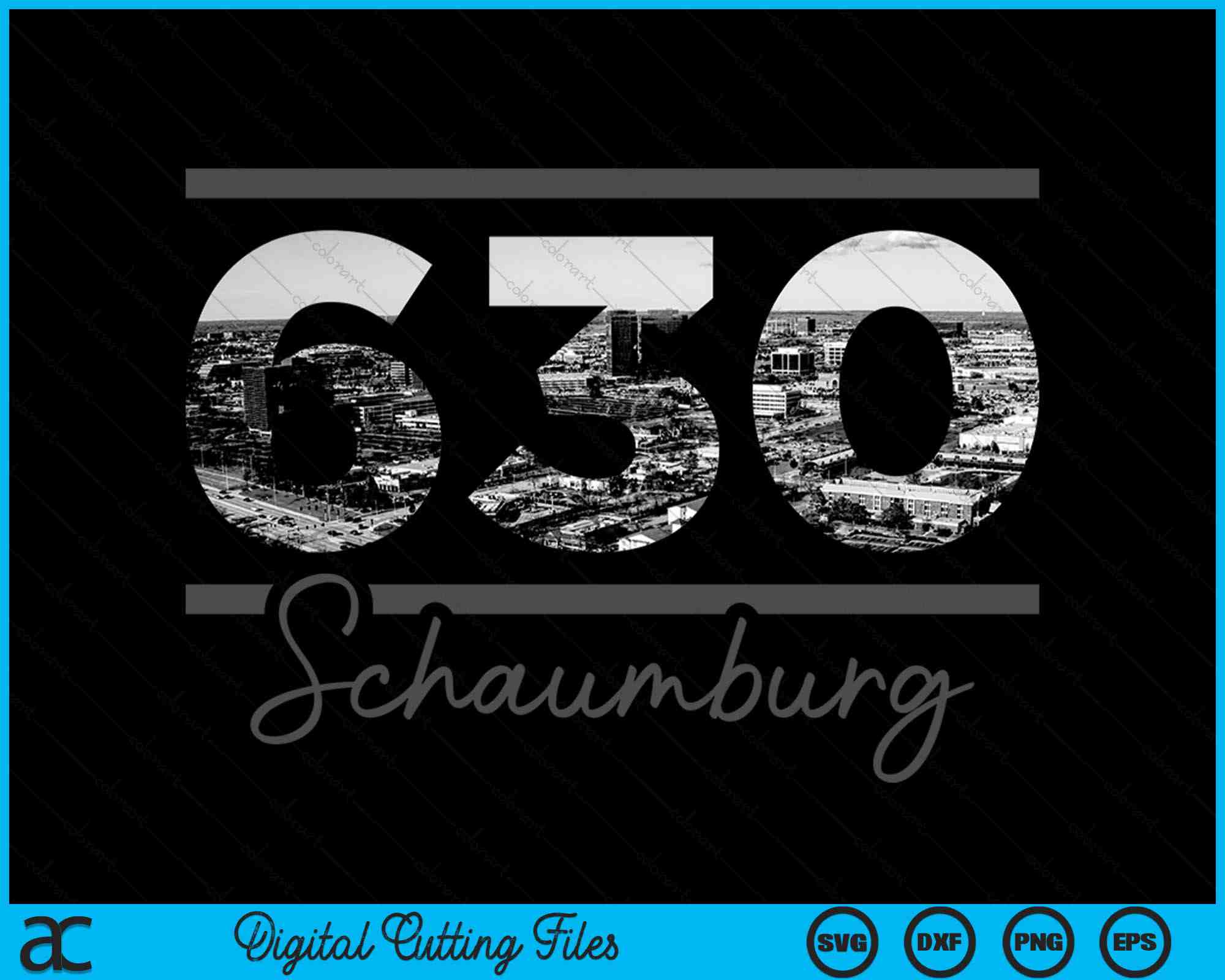 Area Code 630 Schaumburg 630 Area Code Skyline Illinois Vintage SVG PNG Cutting Files ...