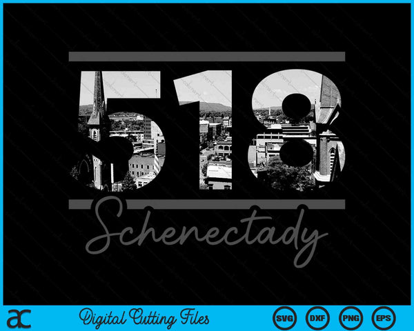 Schenectady 518 Area Code Skyline New York Vintage SVG PNG Digital Cutting Files