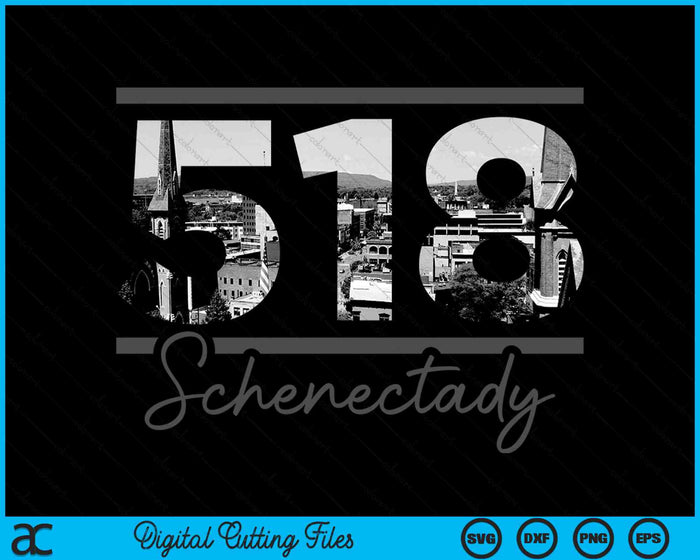 Schenectady 518 Netnummer Skyline New York Vintage SVG PNG digitale snijbestanden