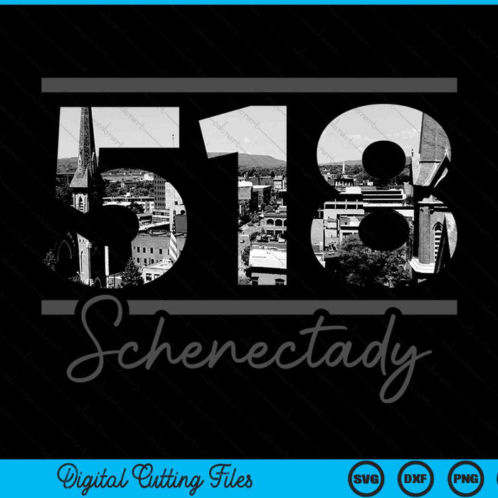 Schenectady 518 area code skyline New York vintage SVG PNG cut file for Cricut