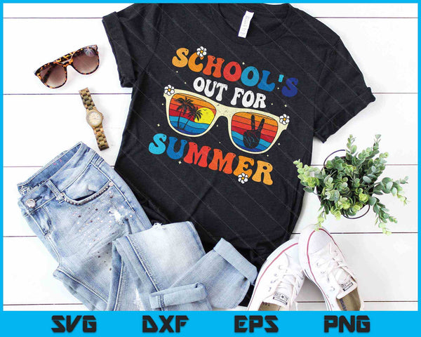 School is uit voor de zomer Retro laatste schooldag SVG PNG snijden afdrukbare bestanden - on a t-shirt