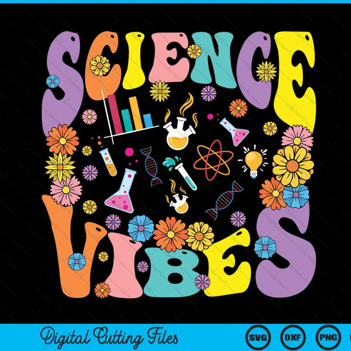 Science Vibes Retro 1st Day Of Back To School Groovy Teacher SVG PNG Digital Printable Files