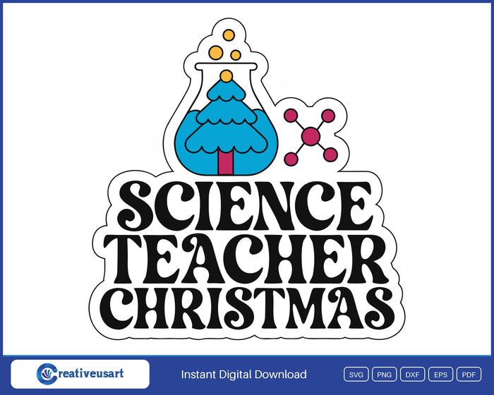 Science Teacher Christmas with a bubbling beaker on a collegiate patch SVG design on a white background
