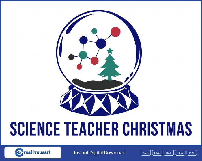 Science Teacher Christmas with a snow globe scene SVG design on a white background
