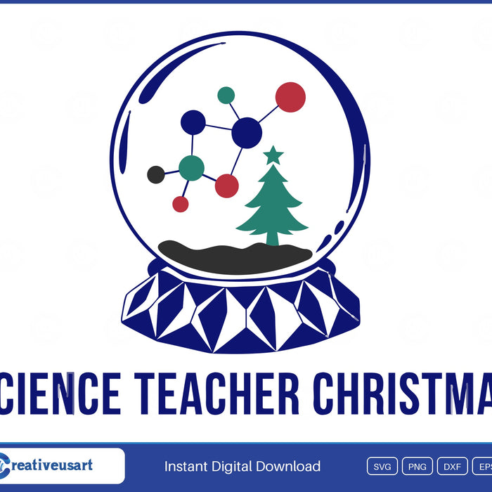 Science Teacher Christmas with a snow globe scene SVG design on a white background