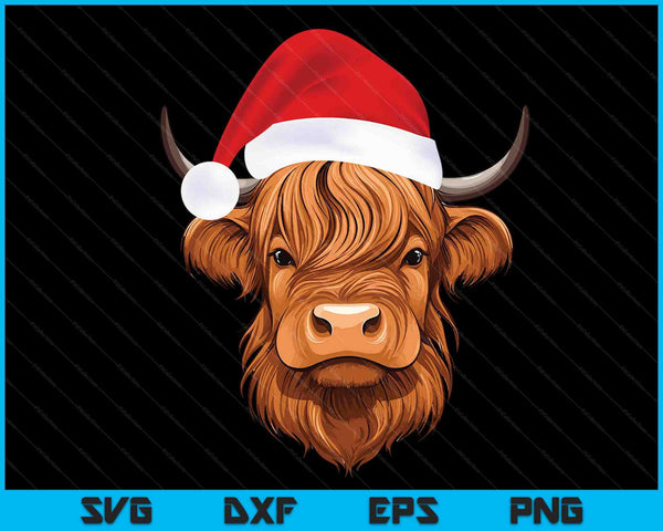 Schotse Highland Cow Christmas Santa Hat SVG PNG digitale snijbestanden