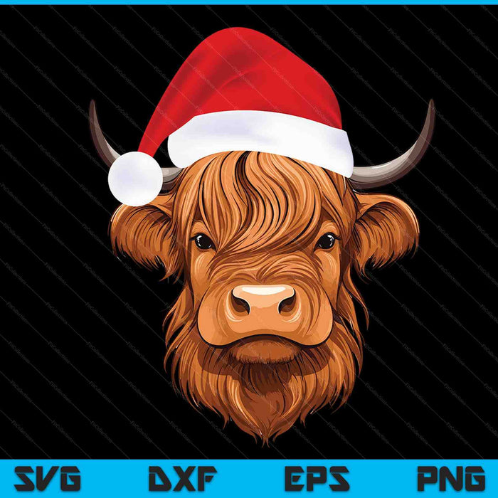 Scottish highland cow Christmas Santa hat SVG cut file