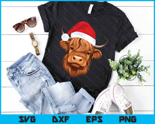 Scottish Highland Cow Christmas Santa Hat SVG PNG Digital Cutting Files