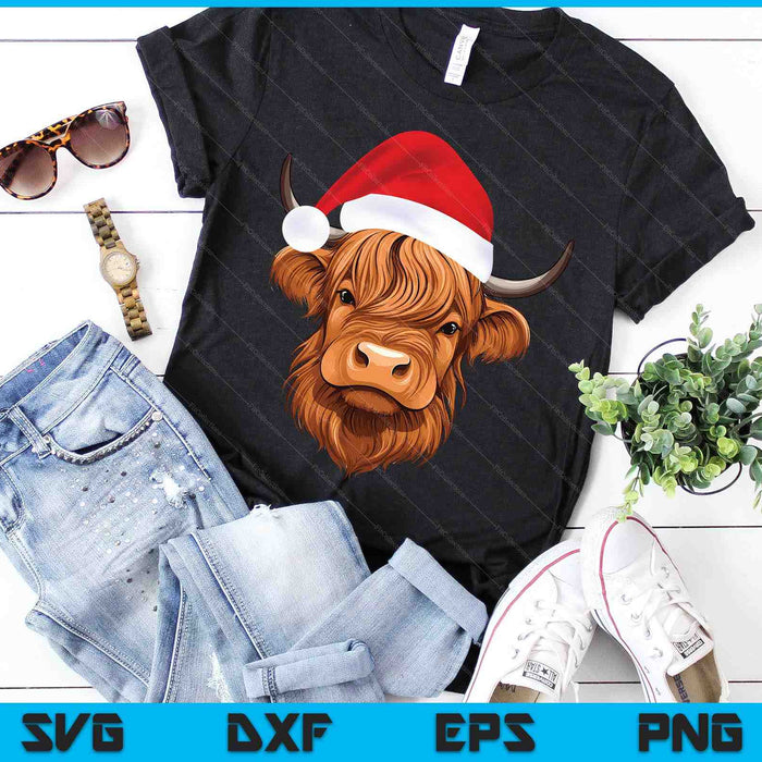 Schotse Highland Cow Christmas Santa Hat SVG PNG digitale snijbestanden