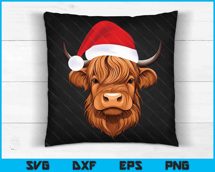 Scottish Highland Cow Christmas Santa Hat SVG PNG Digital Cutting Files