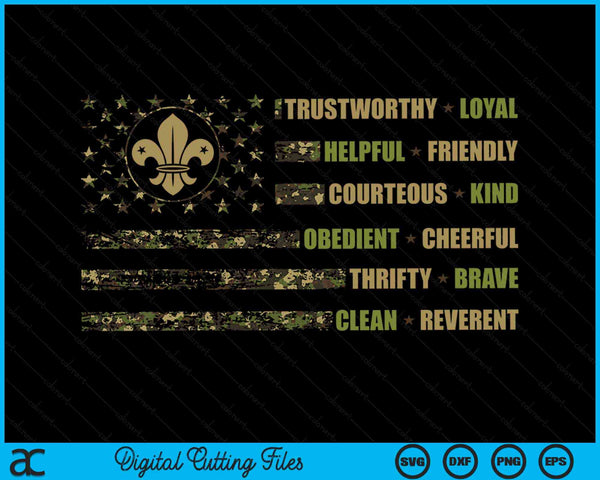 Scout Leader Funny Scout Camping Camo US America Flag Retro SVG PNG Digital Cutting File