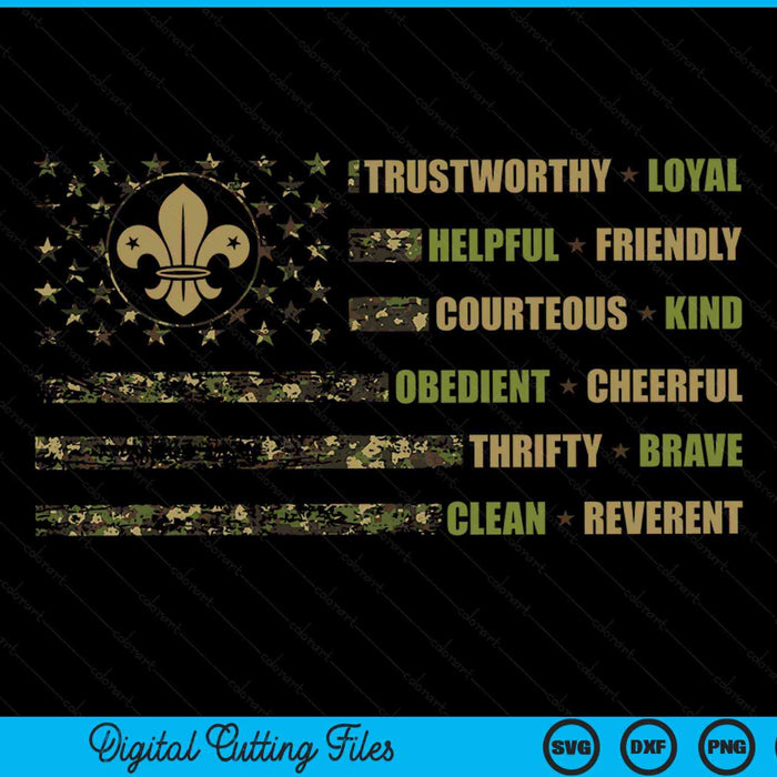 Scout Leader Funny Scout Camping Camo US America Flag Retro SVG PNG Digital Cutting File