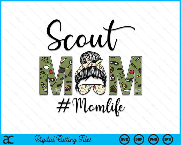 Scouting Scout Mom Life Messy Bun Hair Mother's Day SVG PNG Digital Printable Files