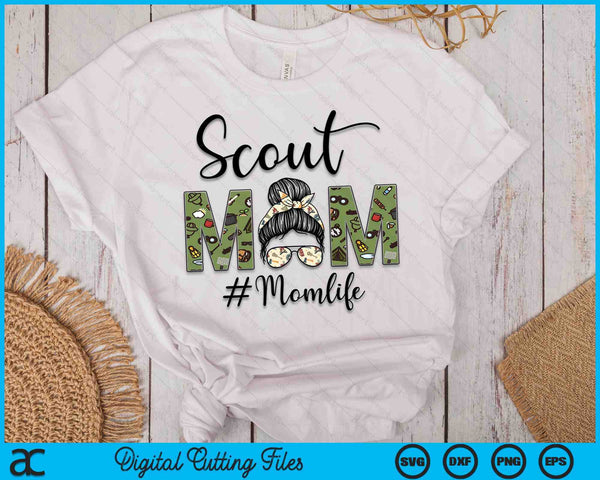 Scouting Scout Mom Life Messy Bun Hair Mother's Day SVG PNG Digital Printable Files