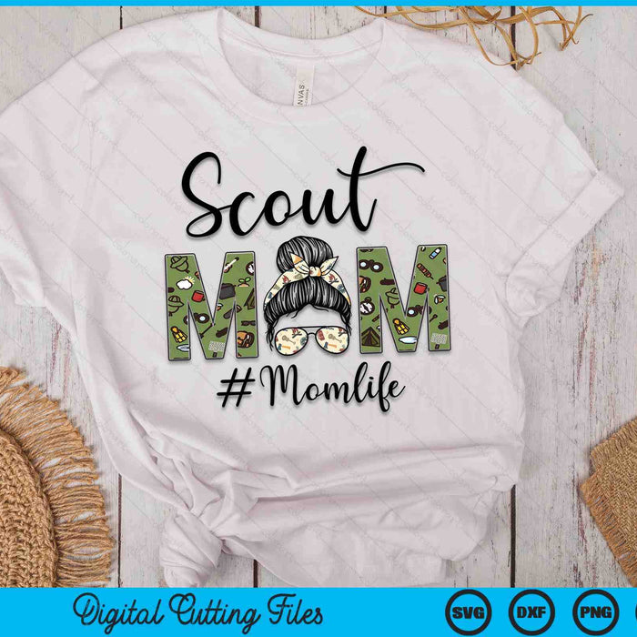 Scouting Scout Mom Life Messy Bun Hair Mother's Day SVG PNG Digital Printable Files