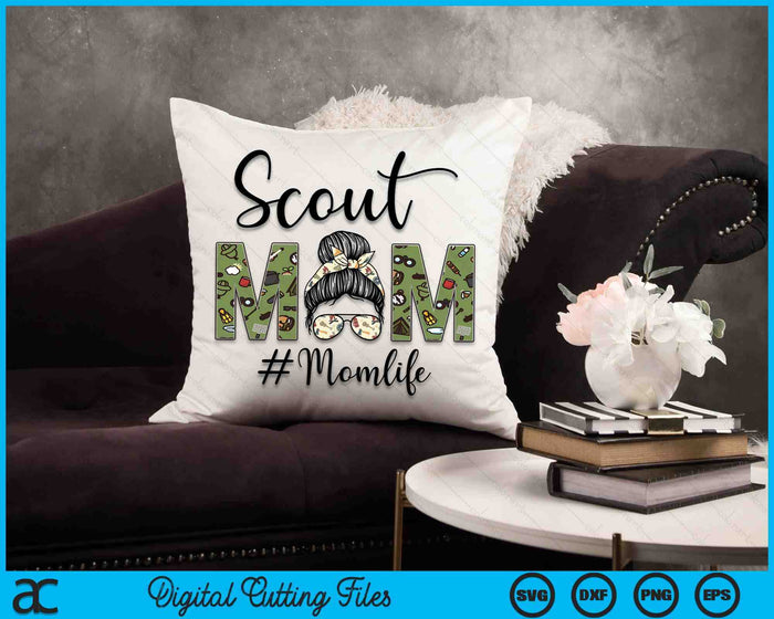 Scouting Scout Mom Life Messy Bun Hair Mother's Day SVG PNG Digital Printable Files