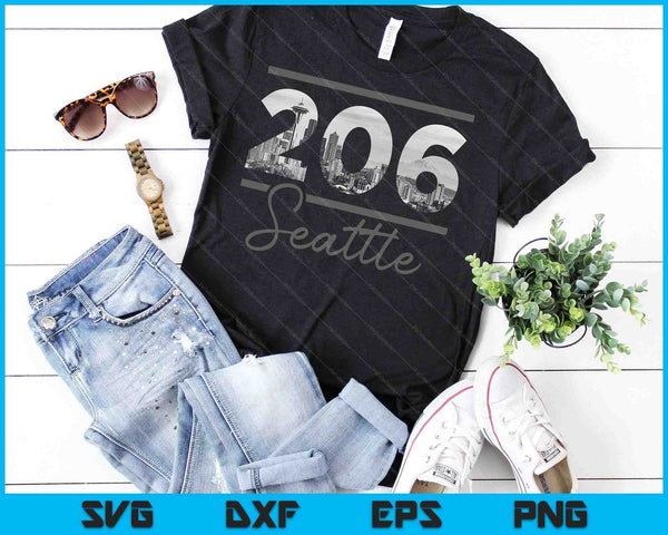 Seattle 206 Código de área Skyline Washington Vintage SVG PNG Cortar archivos imprimibles - on a t-shirt