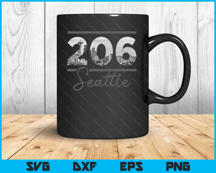 Seattle 206 Area Code Skyline Washington Vintage SVG PNG Cutting Printable Files