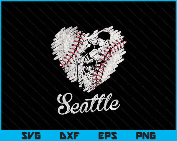 Seattle Baseball Heart Distressed Vintage Baseball Fans SVG PNG Digital Printable Files