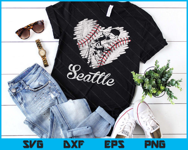 Seattle Baseball Heart Distressed Vintage Baseball Fans SVG PNG Digital Printable Files