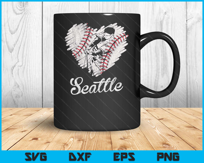 Seattle Baseball Heart Distressed Vintage Baseball Fans SVG PNG Digital Printable Files