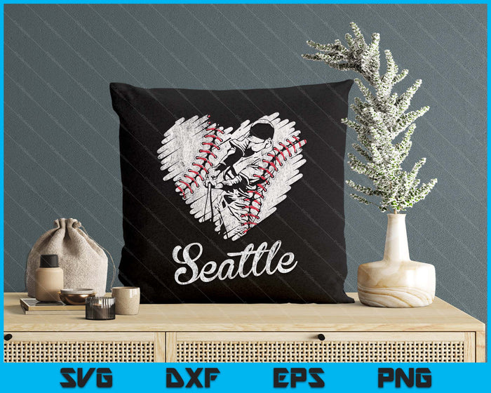 Seattle Baseball Heart Distressed Vintage Baseball Fans SVG PNG Digital Printable Files