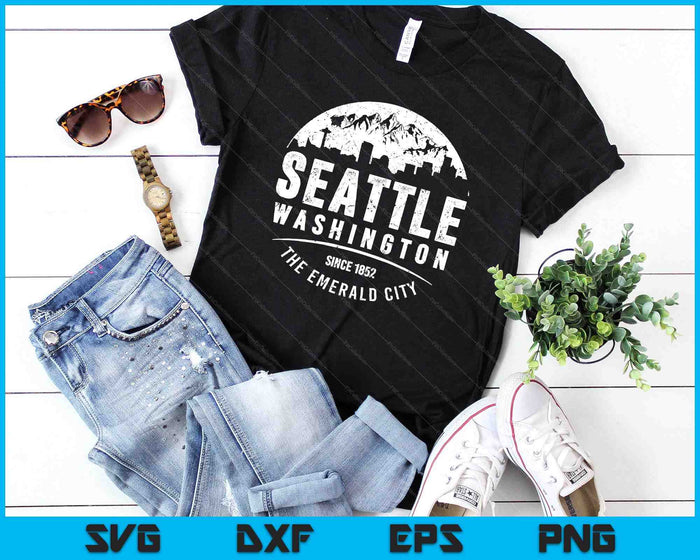 Seattle Washington City Skyline Grunge Art Souvenir SVG PNG Digital Cutting Files