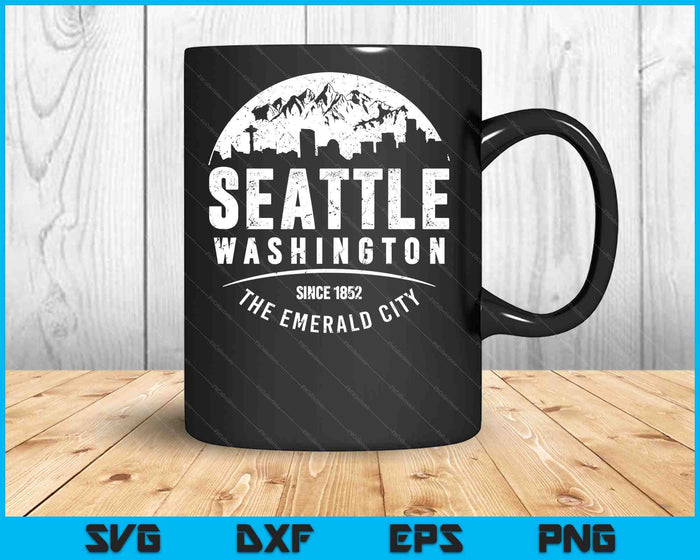 Seattle Washington City Skyline Grunge Art Souvenir SVG PNG Digital Cutting Files