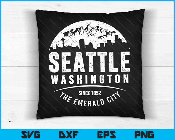 Seattle Washington City Skyline Grunge Arte Recuerdo SVG PNG Archivos de Corte Digital