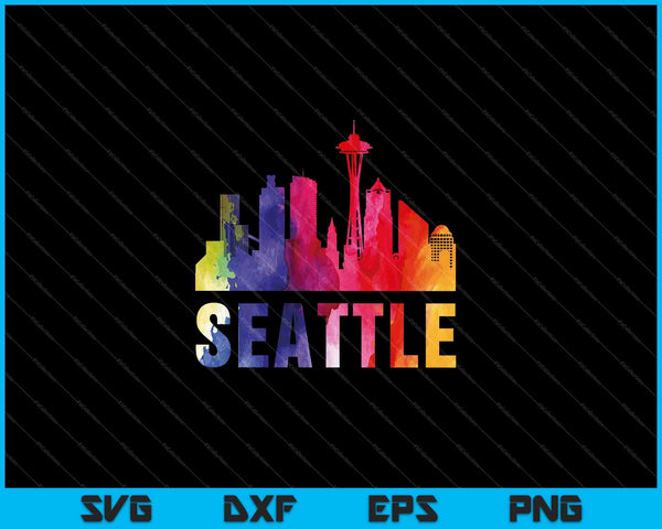 Seattle acuarela Skyline Home State souvenir SVG PNG cortando archivos imprimibles