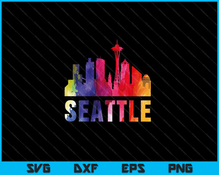 Seattle acuarela Skyline Home State souvenir SVG PNG cortando archivos imprimibles